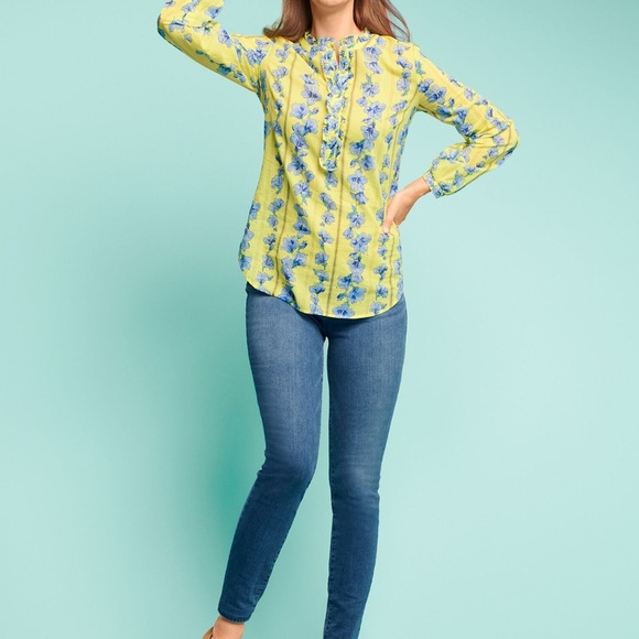 TALBOTS Soft Cotton Popover Top Ruffled Blue/Yellow Floral - Long Sleeve - Sz 1X - Picture 13 of 13